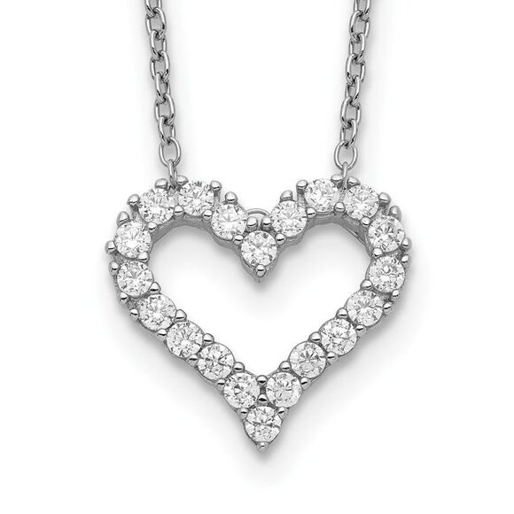Kazi Luxury Silver Rhodium-plated CZ Open Heart 16in Necklace with 2in extension